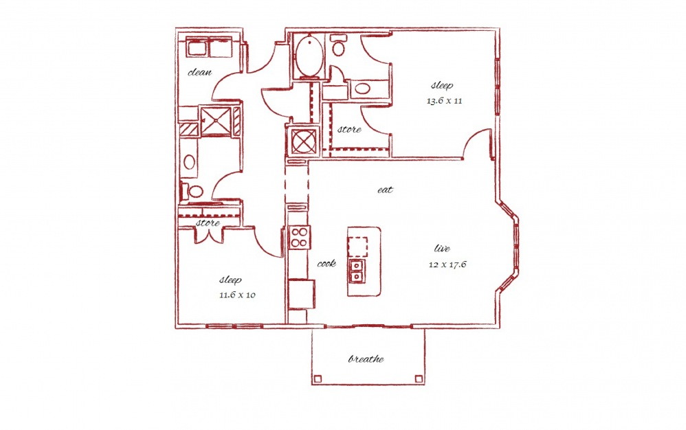 The Lexington - 2 - 2 bedroom floorplan layout with 2 baths and 1058 square feet.