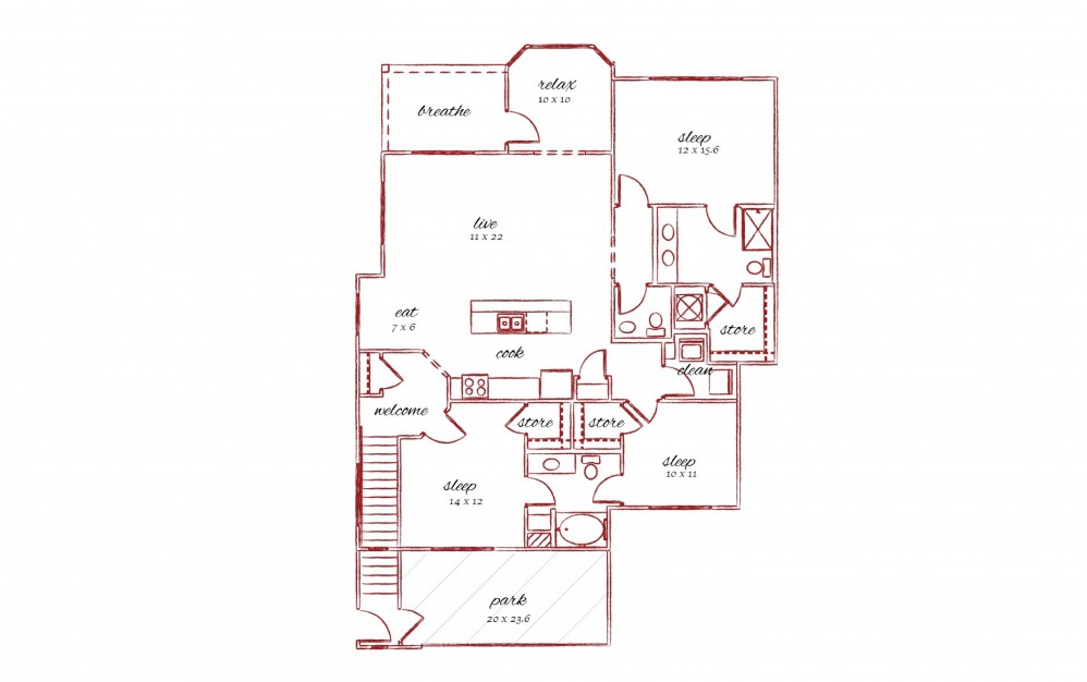 The Stockbridge - 3 bedroom floorplan layout with 2.5 baths and 1633 square feet.